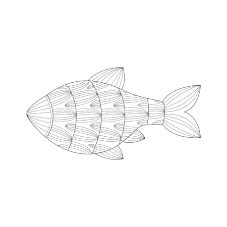 Aquarium Tropical Fish Sea Underwater Nature Adult Black And White Coloring Book Illustration.のイラスト素材