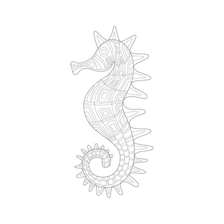 Seahorse Sea Underwater Nature Adult Black And White Coloring Book Illustrationのイラスト素材