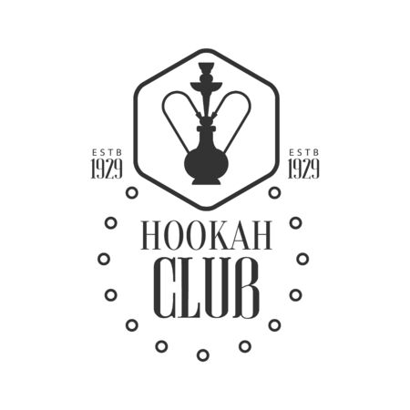 Hookah In Hexagon Frame Premium Quality Smoking Club Monochrome Stamp For A Place To Smoke Design Template.のイラスト素材