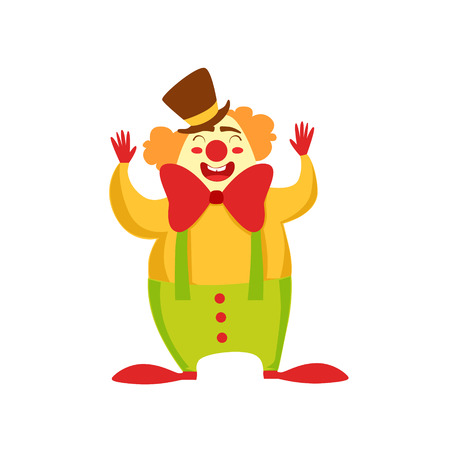 Clown Entertainer Kids Birthday Party Happy Smiling Animated Cartoon Girly Character Festive Illustration. Part Of Vector Collection Of Fantasy Creatures On Children Celebration Flat Drawings.のイラスト素材