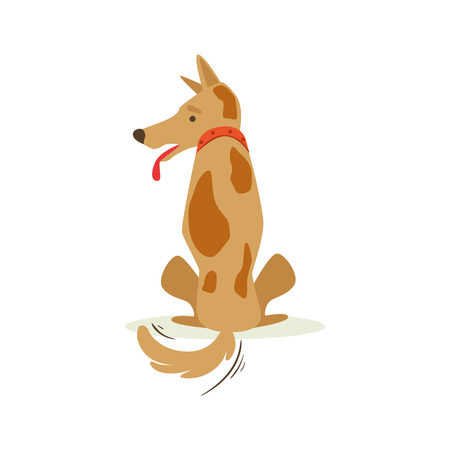 Brown Pet Dog Turned Its Back Sulking, Animal Emotion Cartoon Illustration. Cute Realistic Active Hound Vector Character Everyday Life Scene Emoji.のイラスト素材