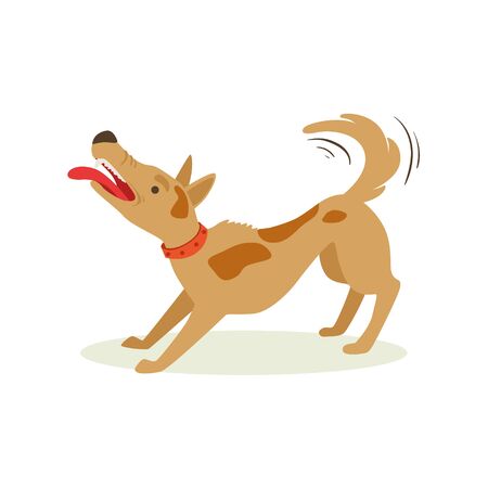 Bristling Up Angry Brown Pet Dog , Animal Emotion Cartoon Illustration. Cute Realistic Active Hound Vector Character Everyday Life Scene Emoji.のイラスト素材