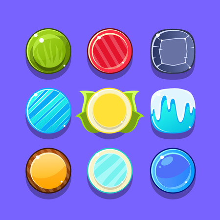 Colorful Candy Flash Game Element Templates Design Set With Colorful Round Sweets For Three In The Row Type Of Video Game. Glossy Bright Color Details For Gaming Constructor Purposes Vector Collection OF Icons.のイラスト素材