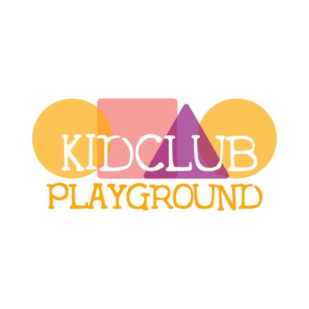 Kids Land Playground And Entertainment Club Colorful Promo Sign With Geometric Shapes For The Playing Space For Children. Vector Template Promotional  For The Entertaining Family Center.のイラスト素材