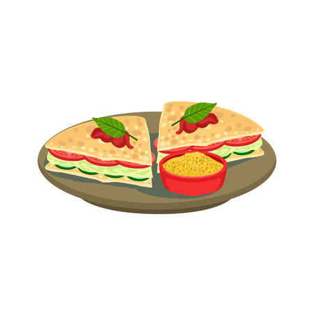 Quesadilla Cut Sandwich Traditional Mexican Cuisine Dish Food Item From Cafe Menu Vector Illustration. Part Of Collection Of National Meal From Mexico Vector Cartoon Illustrations.のイラスト素材
