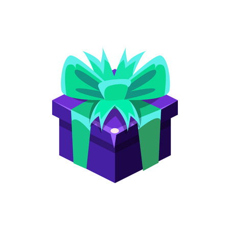 Dark Blue Gift Box With Present, Decorative Wrapped Cardboard Celebration Giftbox. Colorful Isolated Icon With Specially Packed Party Offering.のイラスト素材