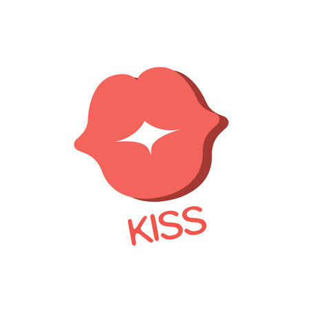 Liss And Lip Imprint, Word And Corresponding Illustration, Cartoon Character Emoji With Eyes Illustrating The Text. Primitive Symbol Emoticon For Messages Flat Vector Icon.のイラスト素材