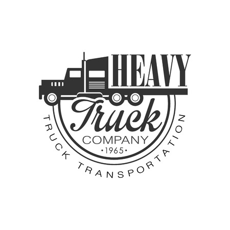Premium Heavy Trucks Company Club  Black And White Design Template. Monochrome Emblem For Delivery And Logistics Cargo Transport Services Vector Illustration.のイラスト素材
