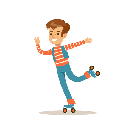Boy Roller Skating, Traditional Male Kid Role Expected Classic Behavior Illustrationのイラスト素材