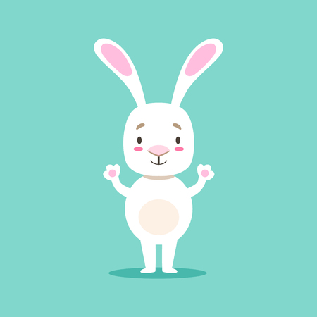 Little Girly Cute White Pet Bunny Standing, Cartoon Character Life Situation Illustrationのイラスト素材