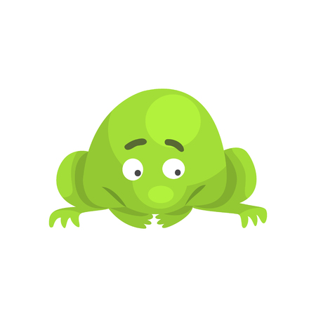 Upset Green Frog Funny Character Childish Cartoon Illustrationのイラスト素材