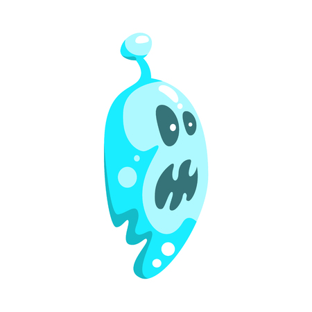 Blue Ghost In Childish Cartoon Manner Isolated On White Background.のイラスト素材