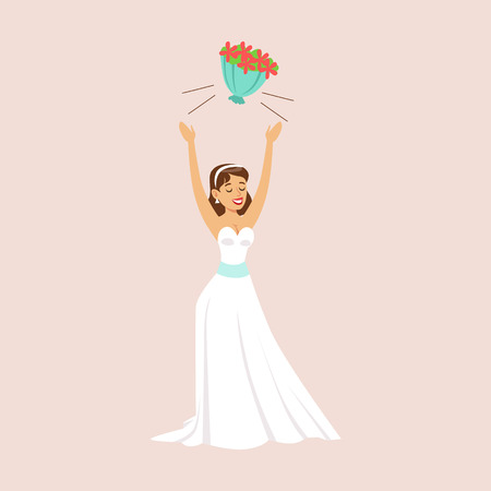 Bride Throwing Her Bridal Bouquet At The Wedding Party Sceneのイラスト素材