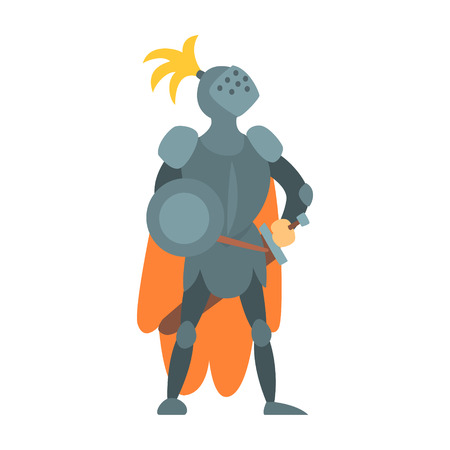 Knight Fairy With Orange Cape And Shield Tale Cartoon Childish Characterのイラスト素材