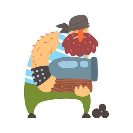 Scruffy Pirate Strongman Holding A Cannon, Filibuster Cut-Throat Cartoon Characterのイラスト素材