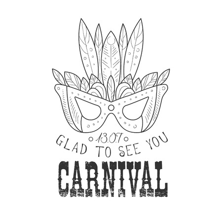 Hand Drawn Monochrome Mardi Gras Carnival Vintage Promotion Sign With Mask In Pencil Sketch Style With Calligraphic Textのイラスト素材