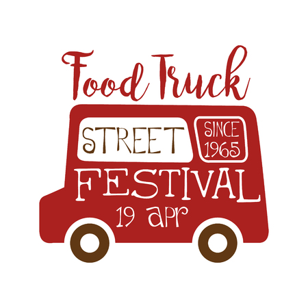 Food Truck Street Cafe Food Festival Promo Sign, Colorful Design Template With Vehicle Silhouetteのイラスト素材