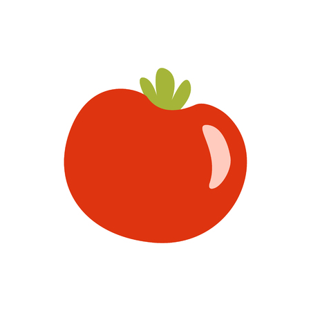 Fresh Red Glossy Tomato Vegetable Primitive Cartoon Icon, Part Of Pizza Cafe Series Of Clipart Illustrationsのイラスト素材