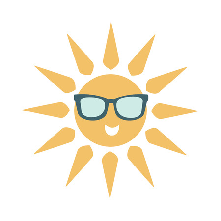 Simple Sun Icon With Face Wearing Dark Shade Glasses, Part Of Summer Beach Vacation Series Of Illustrationsのイラスト素材