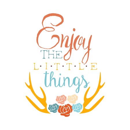 Ethnic Boho Style Slogan Element, Hipster Fashion Design Template In Blue, Yellow And Red Color With Roses And Antlersのイラスト素材