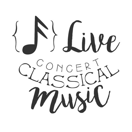 Classical Live Music Concert Black And White Poster With Calligraphic Text And Note Signのイラスト素材