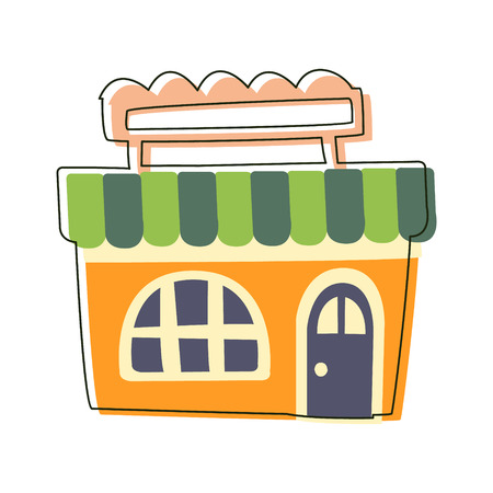 Small Orange Grocery Shop, Cute Fairy Tale City Landscape Element Outlined Cartoon Illustrationのイラスト素材
