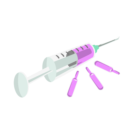 Syring With Purple Drug And Ampule, Part Of Doctor Of Medicine Equipment Set Isolated Objectのイラスト素材
