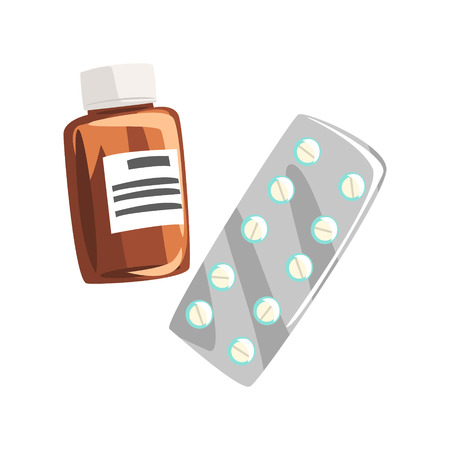 Drugs And Pills, Part Of Doctor Of Medicine Equipment Set Isolated Object. Cartoon Realistic Healthcare Related Item Illustrationのイラスト素材