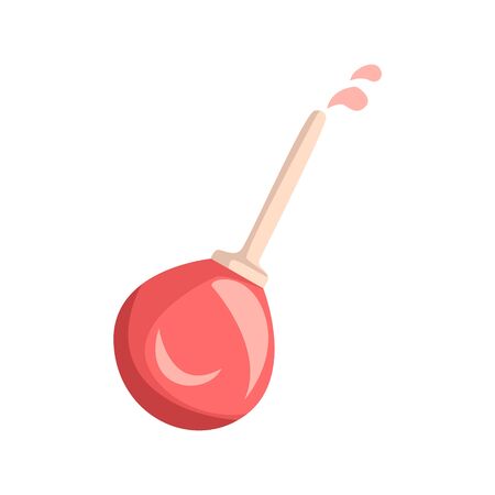 Red Rubber Enema, Part Of Doctor Of Medicine Equipment Set Isolated Object. Cartoon Realistic Healthcare Related Item Illustrationのイラスト素材