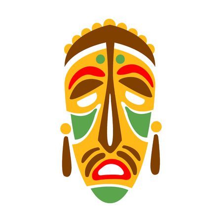 Carved Wooden Mask With Human Face, Native Indian Culture Inspired Boho Ethnic Style Print. Tribal American Stylized Illustration For Hipster Fashion Typographic Template.のイラスト素材