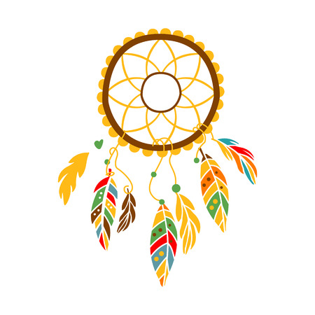 Decorative Dream Catcher With Feathers , Native Indian Culture Inspired Boho Ethnic Style Printのイラスト素材