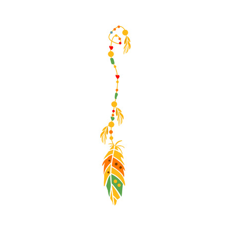 String With The Beads And Feather On The End, Native Indian Culture Inspired Boho Ethnic Style Printのイラスト素材
