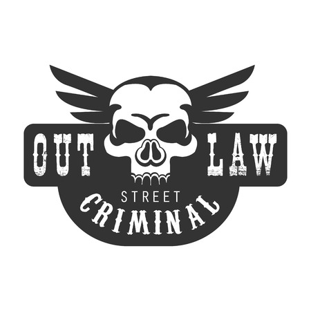 Criminal Outlaw Street Club Black And White Sign Design Template With Text And Winged Scullのイラスト素材
