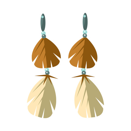 Earrings With Feathers, Native American Indian Culture Symbol, Ethnic Object From North America Isolated Iconのイラスト素材
