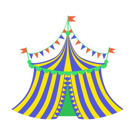 Yellow And Blue Circus Tent, Part Of Amusement Park And Fair Series Of Flat Cartoon Illustrationsのイラスト素材