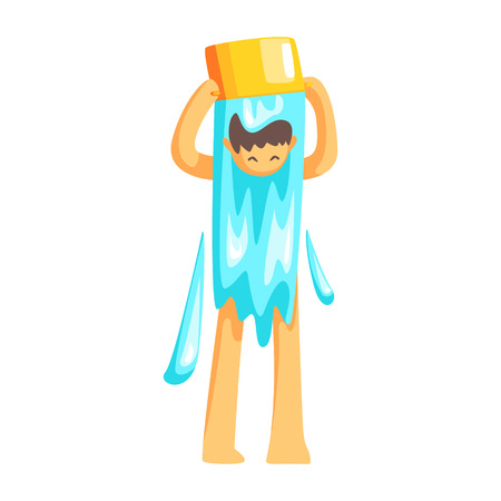 Man Turning A Bucket Of Water On His Head To Cool Down.のイラスト素材