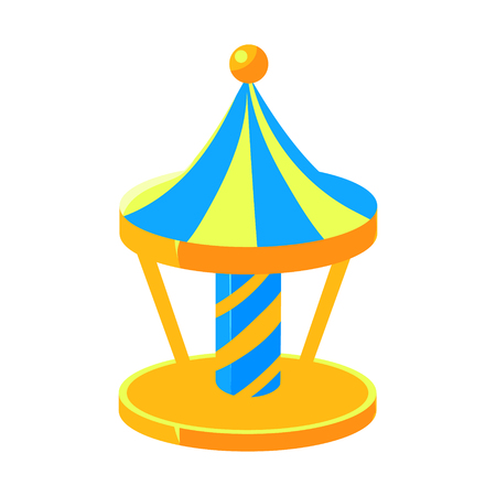 Blue And Yello Merry-Go-Round, Fairy Tale Candy Land Fair Landscaping Element In Childish Colorful Design Isolated Objectのイラスト素材