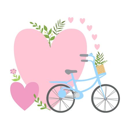 Bicycle And Two Pink Hearts And Plants , Template St. Valentines Day Message Element Missing Textのイラスト素材