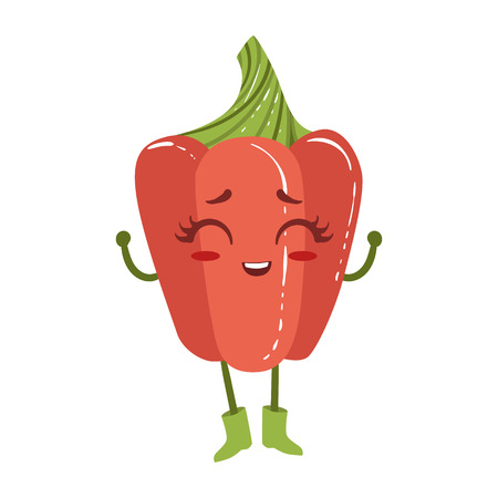 Bell Pepper Cute Anime Humanized Smiling Cartoon Vegetable Food Character Emoji Vector Illustrationのイラスト素材