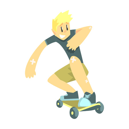 Guy Doing Skateboarding, Part Of Teenagers Practicing Extreme Sports For Recreation Set Of Cartoon Charactersのイラスト素材