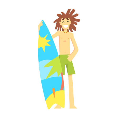 Surfer Standing With Surf Board, Part Of Teenagers Practicing Extreme Sports For Recreation Set Of Cartoon Charactersのイラスト素材