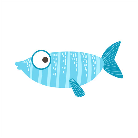 Silly Stripy Blue And Light Blue Fantastic Colorful Aquarium Fish, Tropical Reef Aquatic Animalのイラスト素材