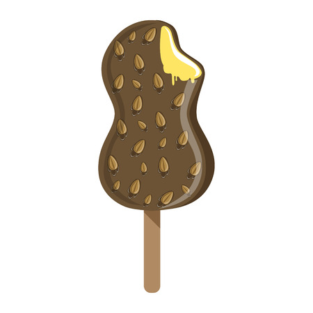 Chocolate And Almond Coated Caramel Ice-Cream Bar On A Stick, Colorful ice pop Isolated Cartoon Objectのイラスト素材