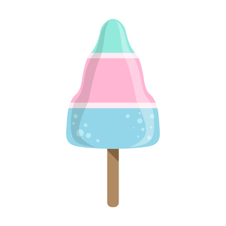 Blue And Pink Layered Ice-Cream Bar On A Stick, Colorful ice pop Isolated Cartoon Objectのイラスト素材