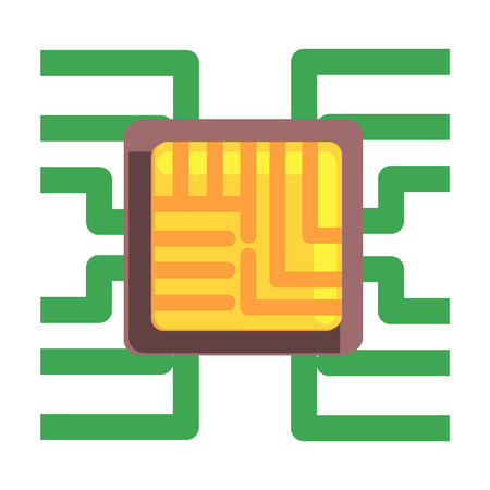 Computer Chip Plugged To The Maternal Board, Part Of Futuristic Robotic And IT Science Series Of Cartoon Iconsのイラスト素材