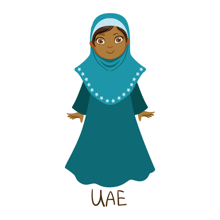 Girl In United Arab Emirates Country National Clothes, Wearing Full Body Cover Traditional For The Nationのイラスト素材