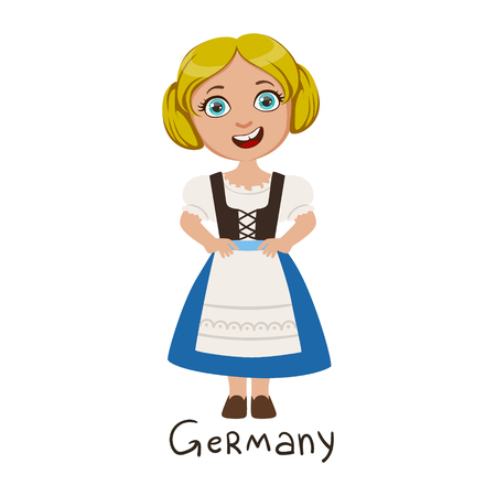 Girl In Germany Country National Clothes, Wearing Blue Skirt And Corset Traditional For The Nationのイラスト素材