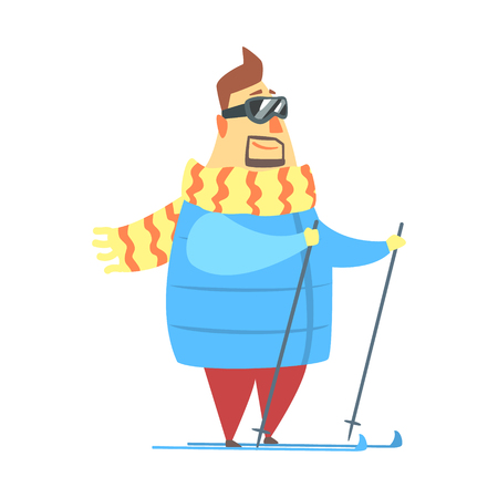Millionaire Rich Man On Ski In Mountain Resort,Funny Cartoon Character Lifestyle Situationのイラスト素材