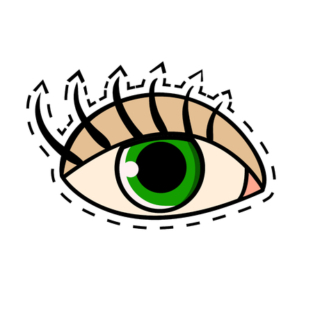 Female green eye with long eyelashes, vector comic illustrationのイラスト素材