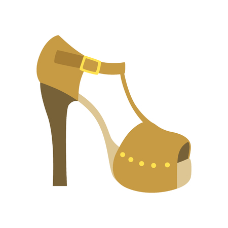 Ankle Strap Shoe On A Heel, Isolated Footwear Flat Icon, Shoes Store Assortment Itemのイラスト素材